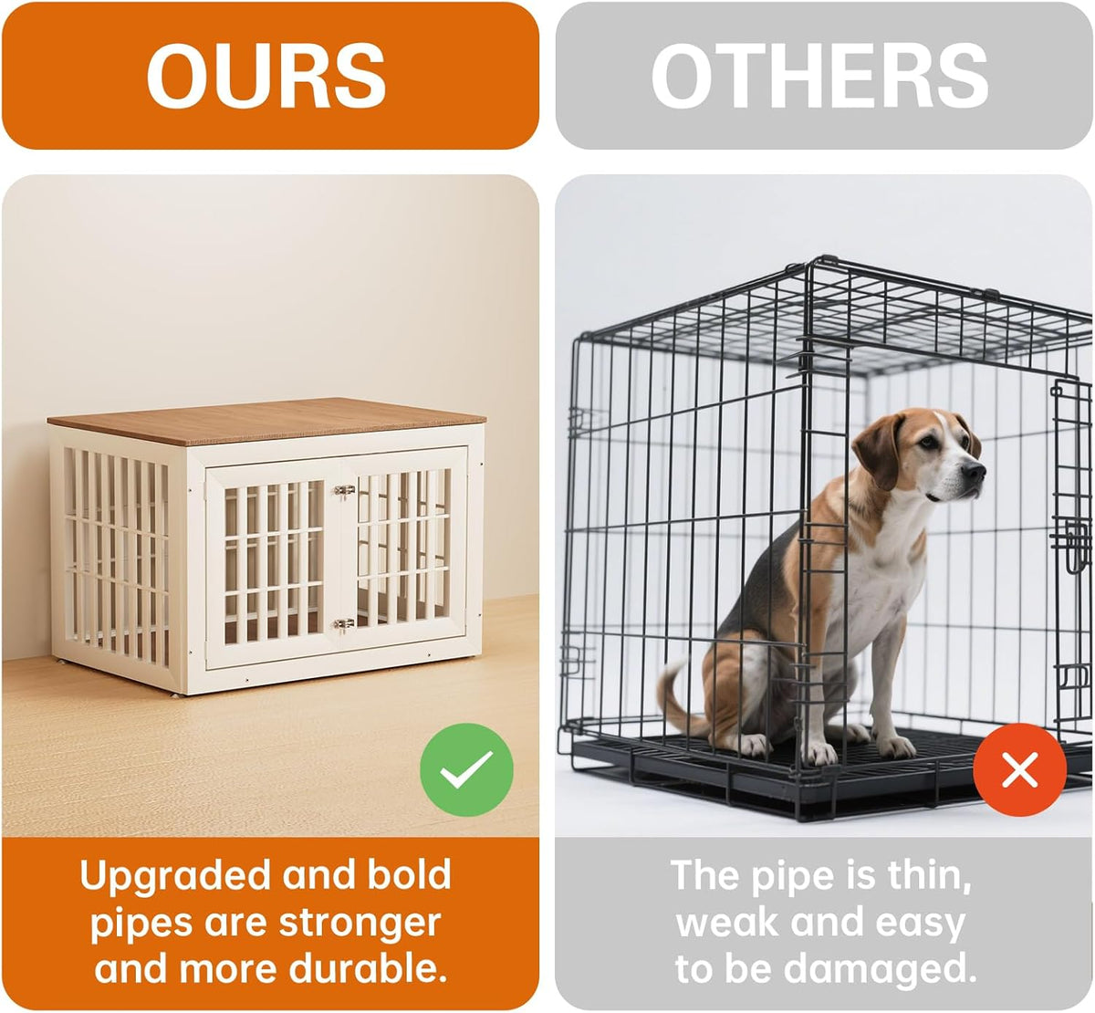 42" Heavy Duty Dog Crate Furniture for Small,Medium and Large Dogs,Rustic Wooden Dog Cage Kennel