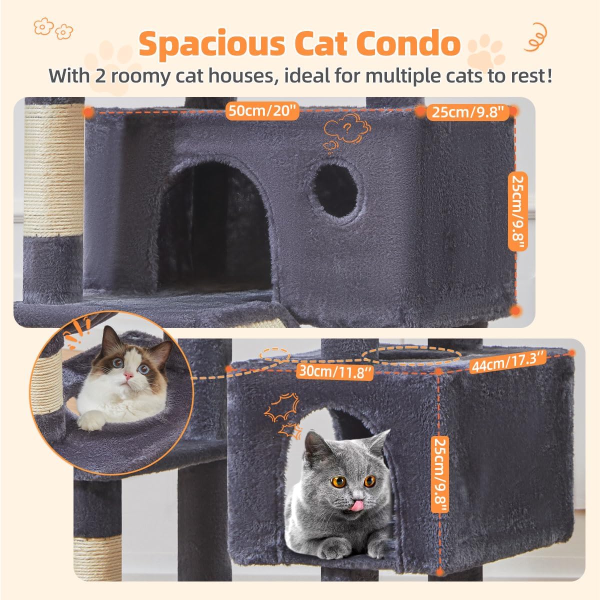 Taoqimiao Cat Tree 71-Inch, Cat Tower for Indoor Cats Large Adult, Multi-Level Large Cat Condo, 8