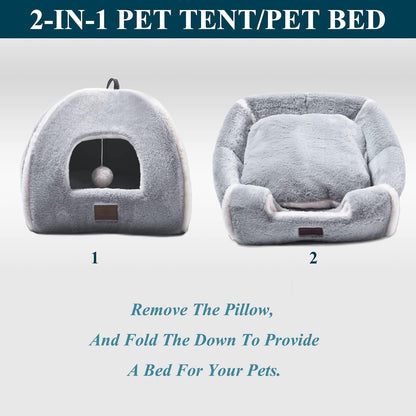 Cat Bed for Indoor Cats - Cat Cave Bed Cat House Cat Tent with Removable Washable Cushioned Pillow