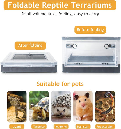 Foldable Reptile Terrariums Kits with Plant, Feeding Bowl, Carpet, Easy to Carry, Easy to Move with