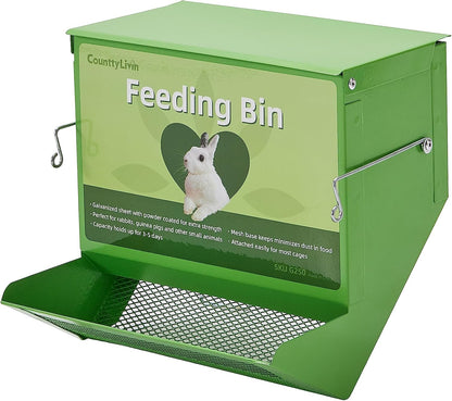 Metal Small Animal Feeder with Lid, Heavy Duty, Large Capacity Food Dispenser, Great for Rabbits