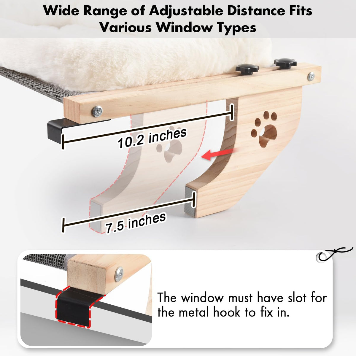AMOSIJOY Cat Sill Window Perch Sturdy Hammock Window Seat with Cushion Bed Cover, Wood & Metal