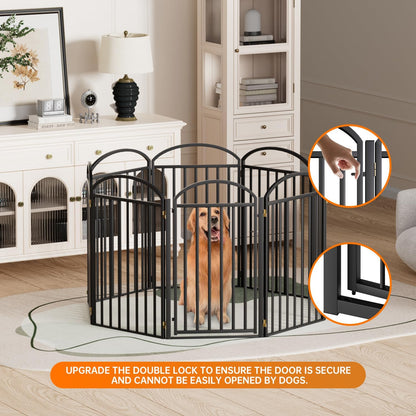 8 Panles Full Matel Freestanding Dog Gates with Door, 192"Extra Wide 36"Tall Free Standing Dog Pet