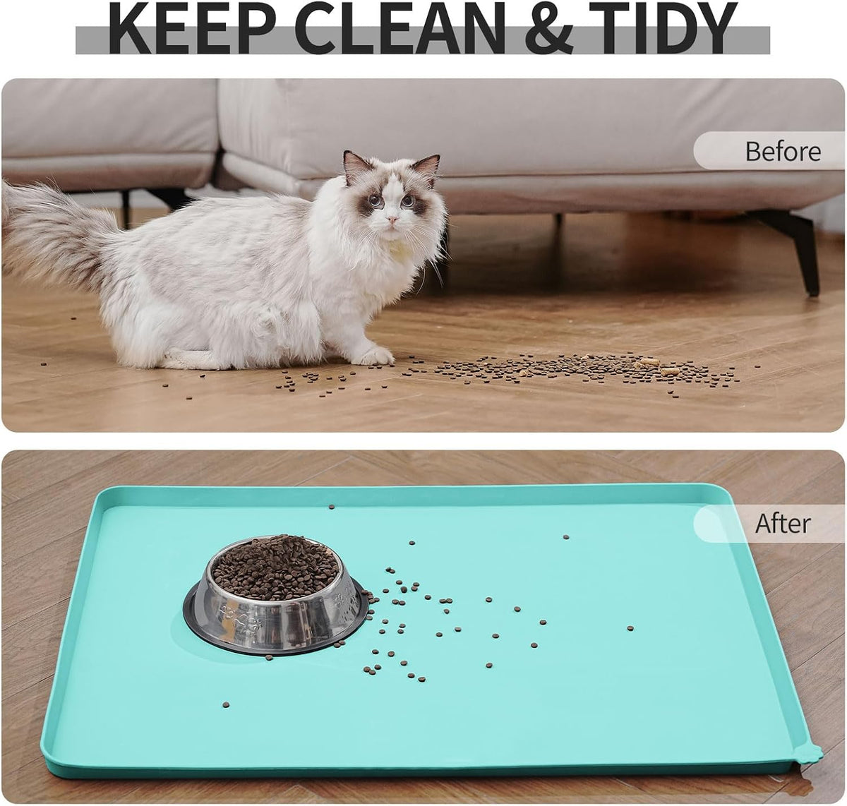 Waterproof Pet Feeding Mat with High Raised Edges, Heavier and Thicker Placemats for Cat Dog Water