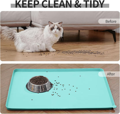 Waterproof Pet Feeding Mat with High Raised Edges, Heavier and Thicker Placemats for Cat Dog Water