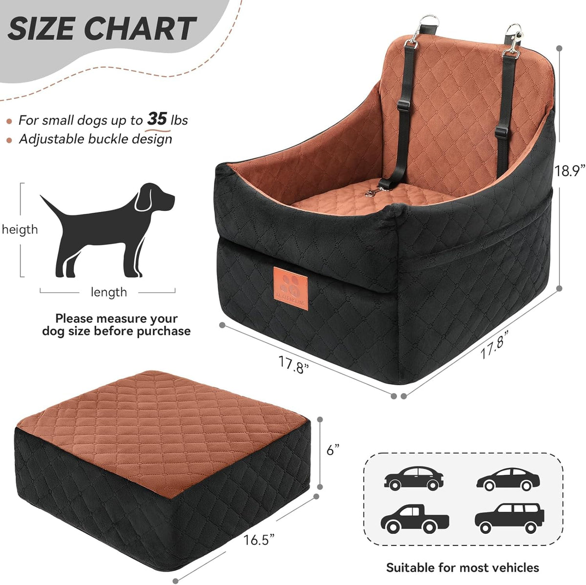 Dog Car Seat for Small/Medium Dogs, Dog Booster Car Seats with Thick Cushion for Dogs Under 35lbs
