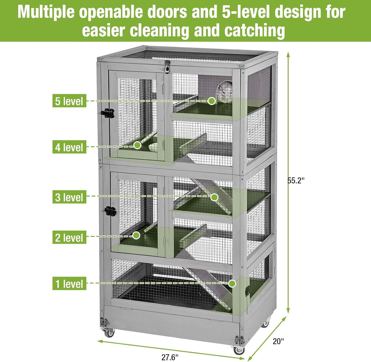 GUTINNEEN Ferret Cage Anti-Chewing Guinea Pig cage with Wheels Chinchilla Cage Metal Frame Small