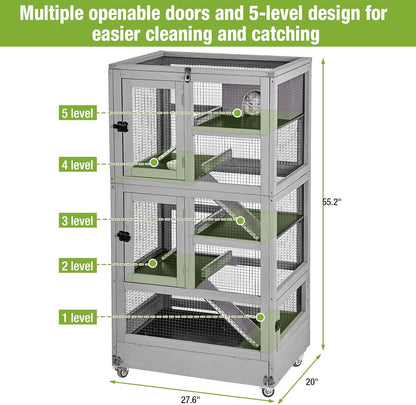 GUTINNEEN Ferret Cage Anti-Chewing Guinea Pig cage with Wheels Chinchilla Cage Metal Frame Small
