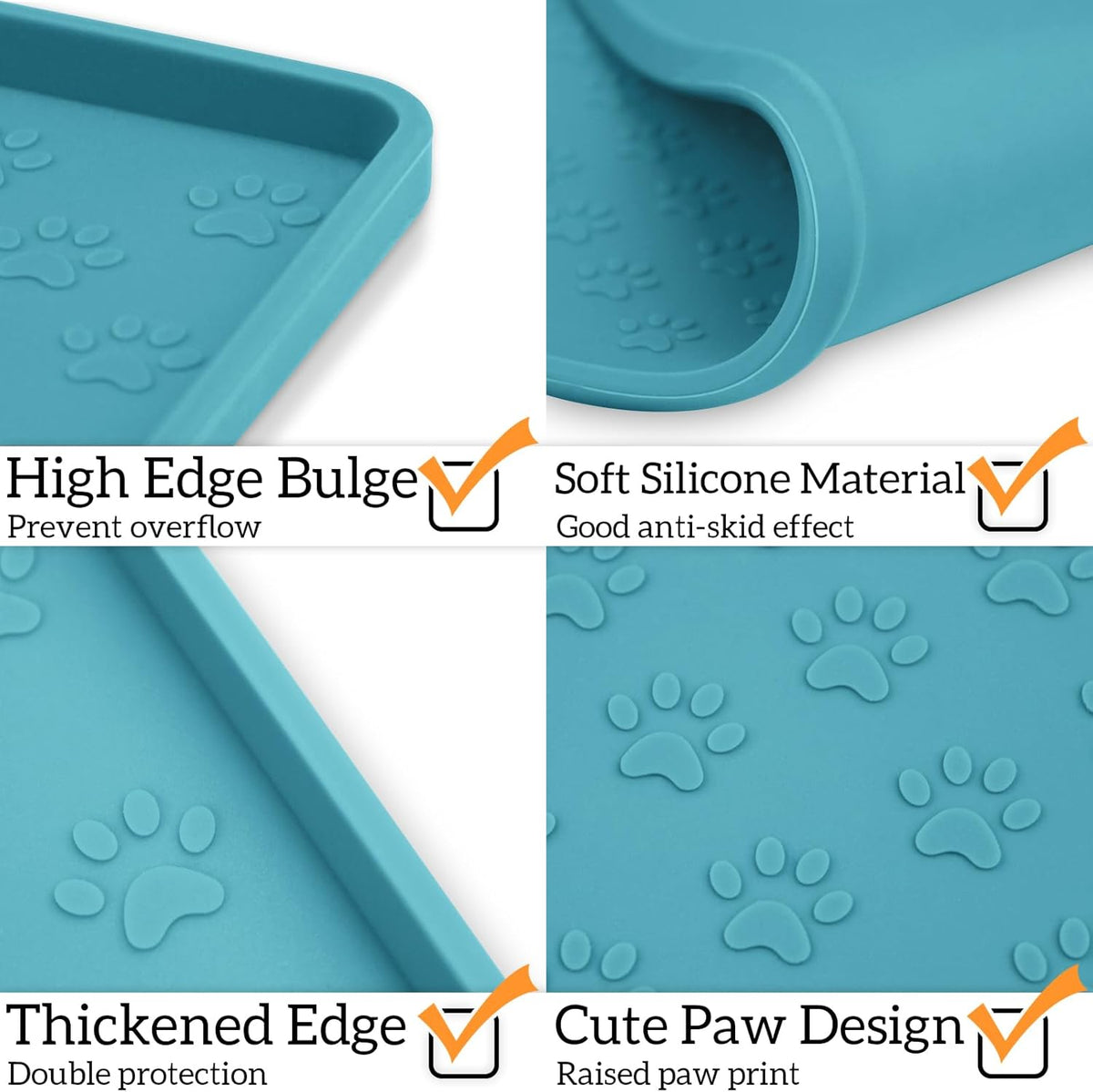 Ptlom Dog Food Mat Anti-Slip Pet Bowl Mats for Food and Water, High-Lips Pet Placemat Prevent Messy