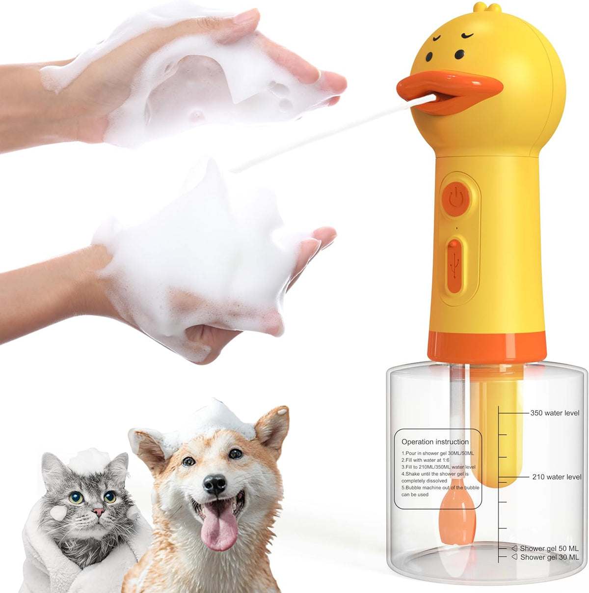 Electric Dog Shampoo Dispenser Dog Shampoo Sprayer Duck Shampoo Foamer for Pet, Foaming Soap