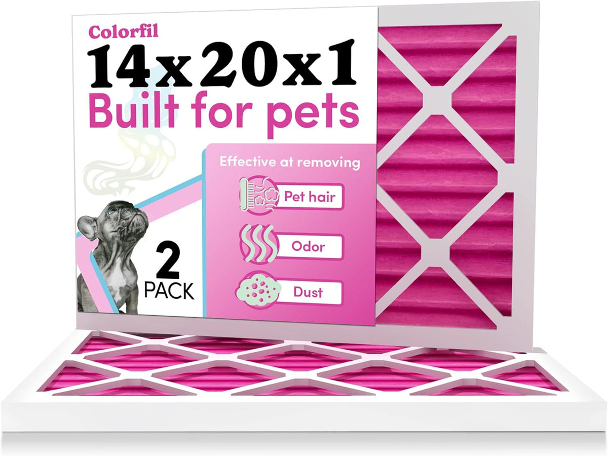 Colorfil 14x20x1 Air Filter (2-Pack) | Made in the USA | Color Changing | Remove Cat and Dog Odor |