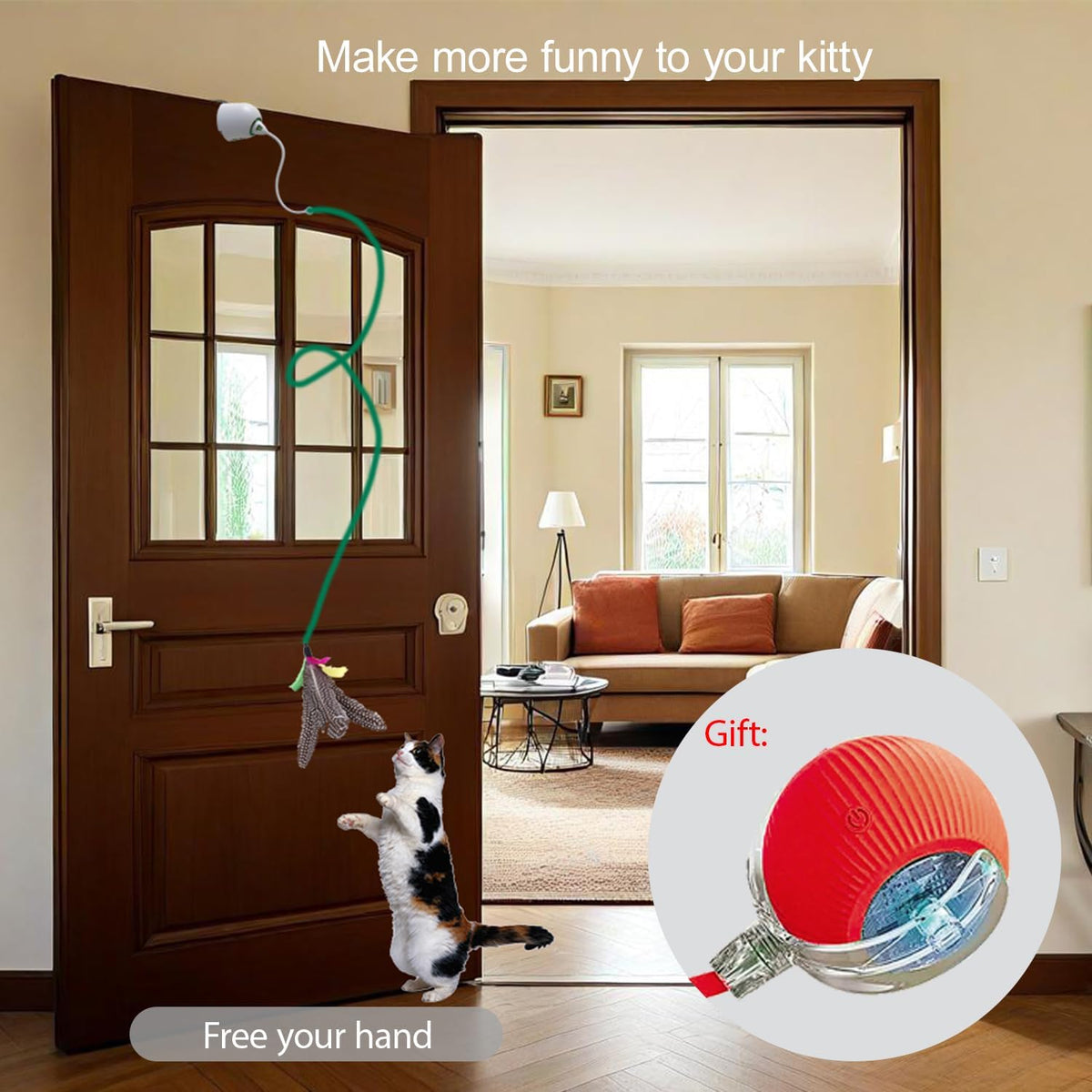 Cat Toys Hanging Door Electric and Moving Ball, Cats Toy Interactive for Indoor for Bored Feather