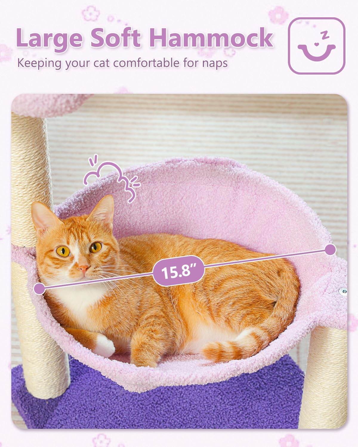 Flower Cat Scratching Post, 28" Cute Cat Tree Tower for Indoor Cats with Large Hammock Soft Perch