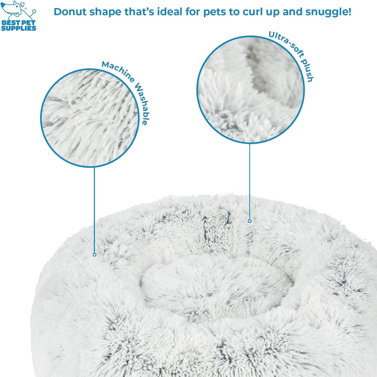 Best Pet Supplies Round Donut Dog Bed with Plush Faux Fur Fabric, Calming, Anti-Anxiety Cushion for