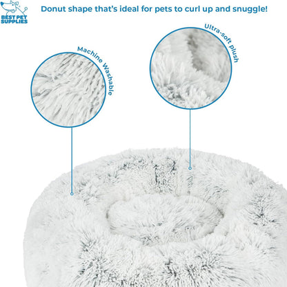 Best Pet Supplies Round Donut Dog Bed with Plush Faux Fur Fabric, Calming, Anti-Anxiety Cushion for
