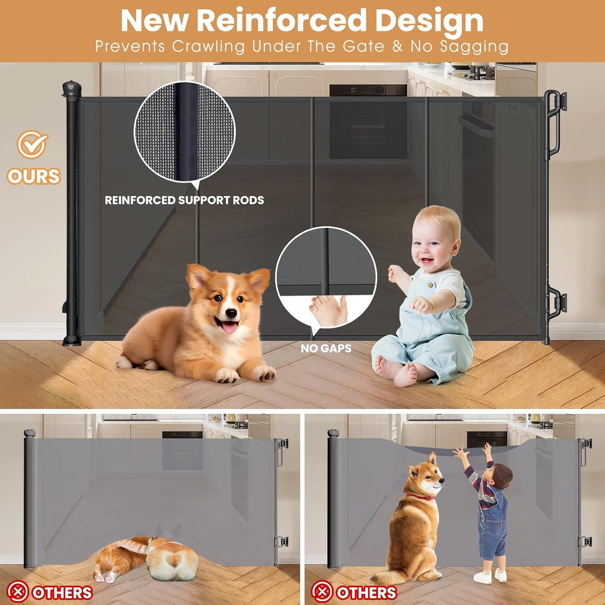 Reinforced Retractable Baby Gate or Mesh Dog Gate,Easy to Use for Stairs, Doorways, Hallways