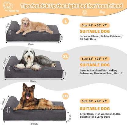 Large Orthopedic Dog Bed, 7" Memory Foam with Waterproof Liner, Chew Resistant Microsuede Cover