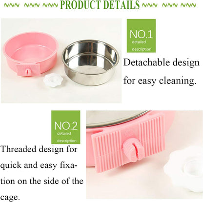 kathson Crate Dog Bowl, Removable Stainless Steel Hanging Pet Cage Bowl Food & Water Feeder Coop