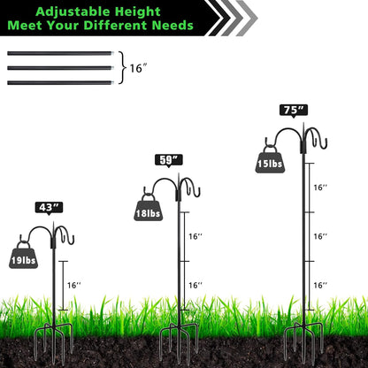 FEED GARDEN [Upgrade Version 76 Inch Three Shepherd Hooks for Outdoor,Bird Feeder Pole with 5 Prong