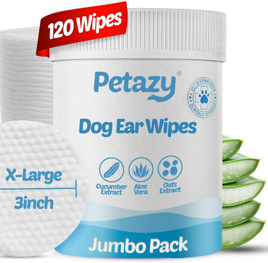 Dog Ear Wipes for Dog Yeast Wax Itch and Odor | Unscented Dog Ear Cleaner for Dogs | Natural