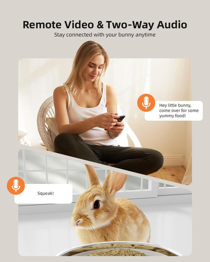 Hanging Automatic Rabbit Feeder with 1080P Camera, 62oz Storage, Multiple Pet Cage Compatibility