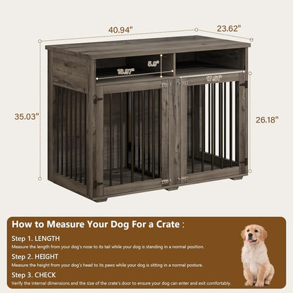 Furniture Dog Crate for 2 Dogs, 41 Inch Dog Kennel Furniture with Removable Divider and Shelf