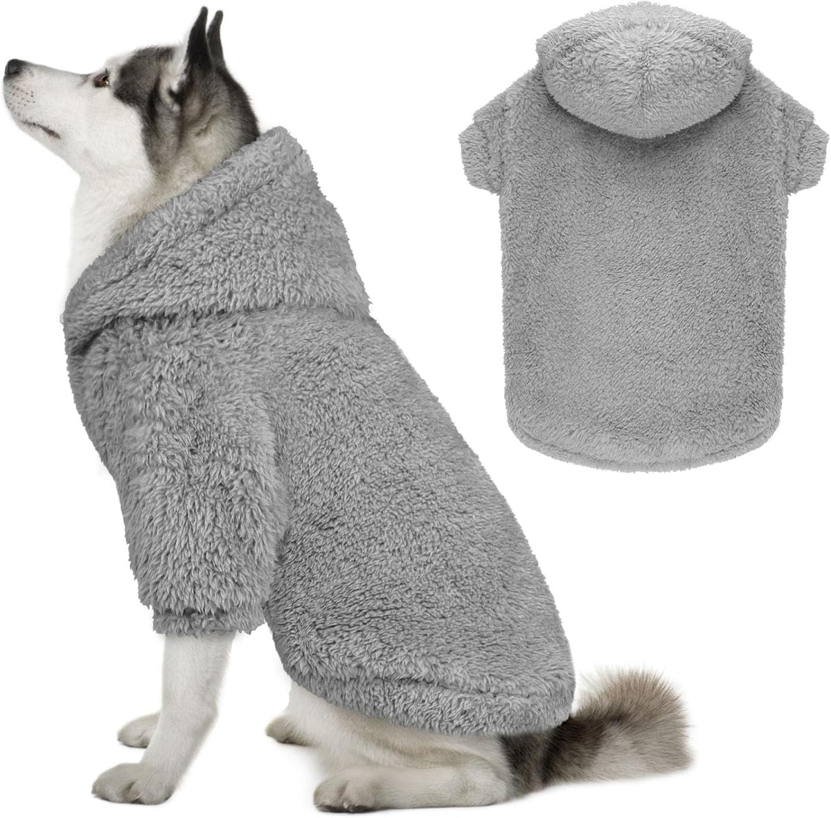 Fuzzy Dog Hoodie Dog Sweaters for Large Dogs Soft Double-Sided Plush Fleece Pet Sweater Clothes