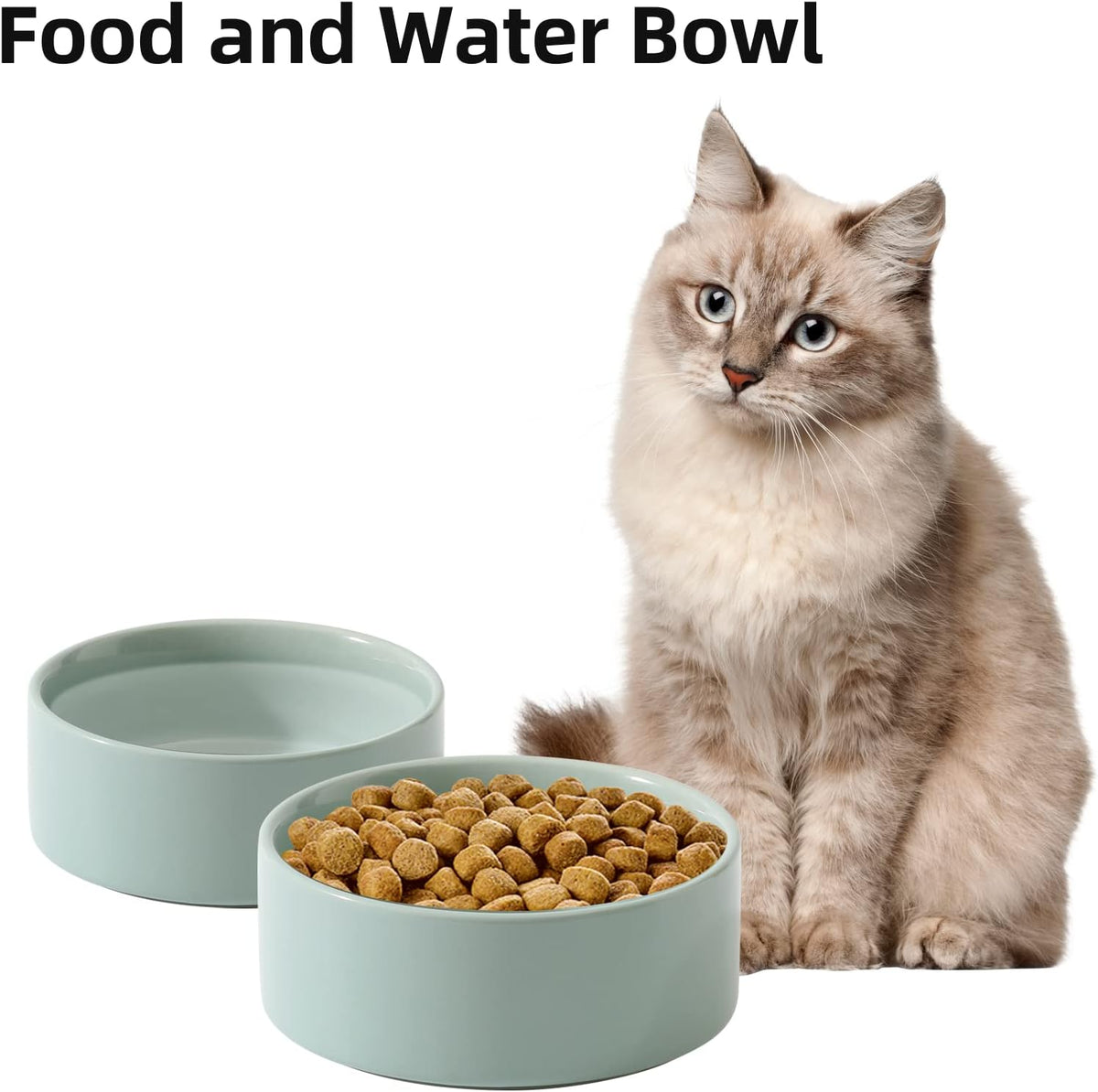 Ceramic Set of 2 Cat Bowls, Food and Water Bowls for Cats, Kitty, 2pcs Cat Dishes, Pet