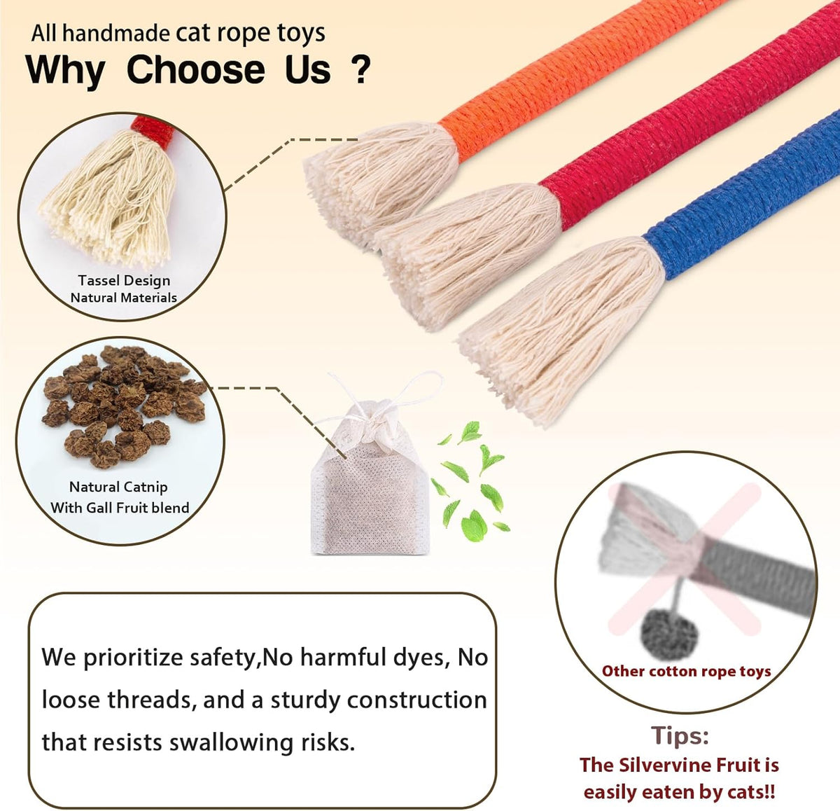 Retro Shaw Cat Toys Chew Ropes, Catnip Rope Toys for Indoor Cats Kitten, Safe Cat String Kitten