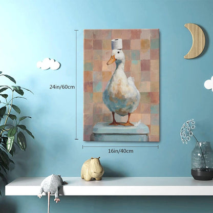 Funny Duck Bathroom Wall Art Cute Duck on Toilet Canvas Wall Decor Funny Quirky Farm Animal
