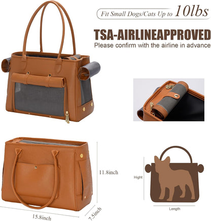 Fashion Pet Carrier Purse for Small Cat and Dog, Luxury Pu Soft-Sided Tote Bag with Large Pockets