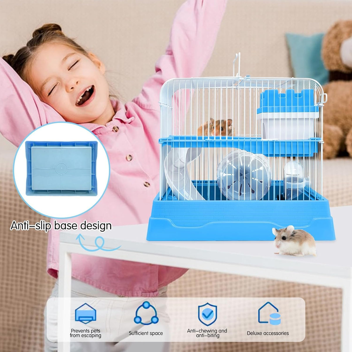 PINVNBY 2-Tier Dwarf Hamster Cage, Travel Portable Mouse Cage Gerbil Cages and Habitats Small