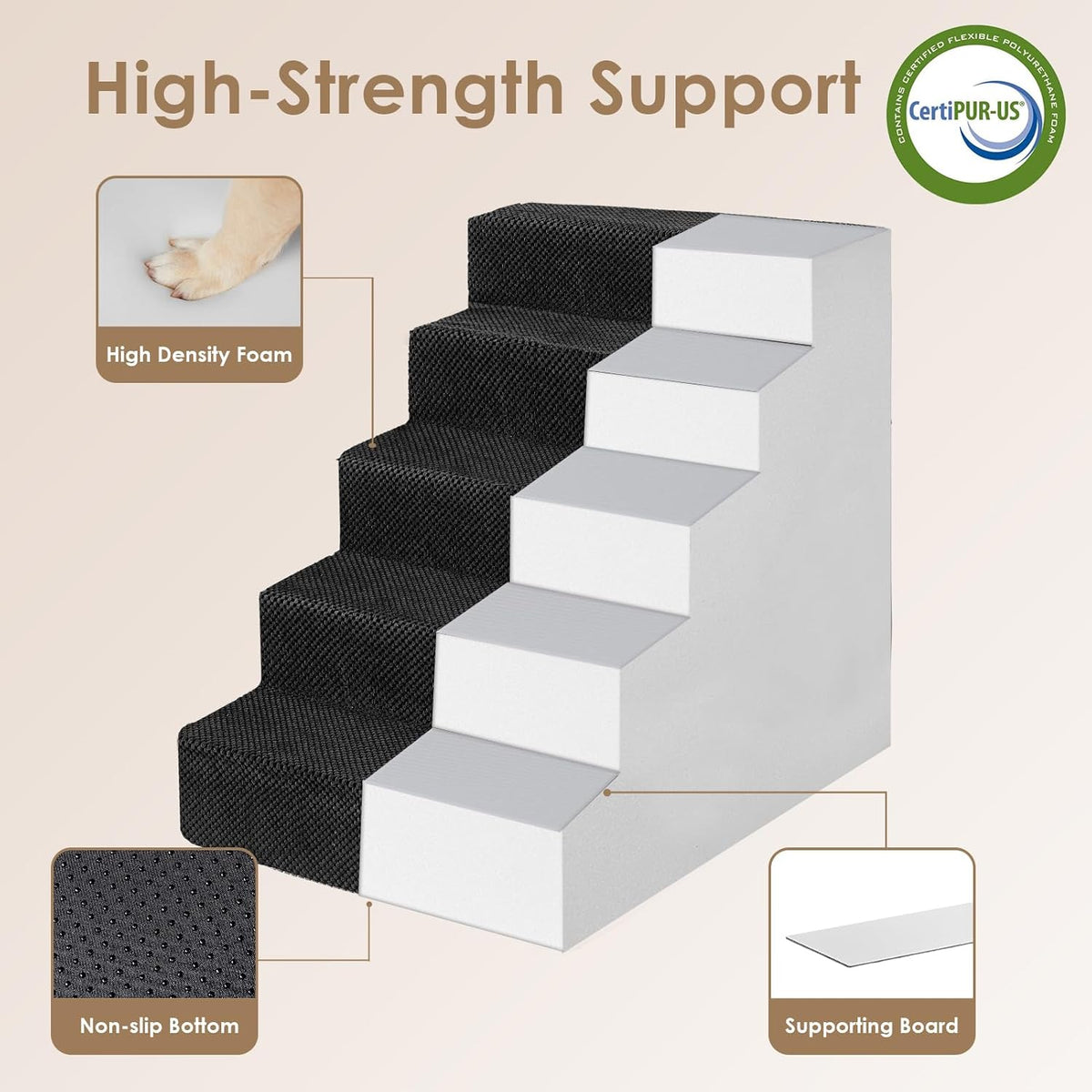 EHEYCIGA Dog Stairs for High Bed 25" H, 5-Step Extra Wide Dog Steps for Bed, Pet Steps for Small