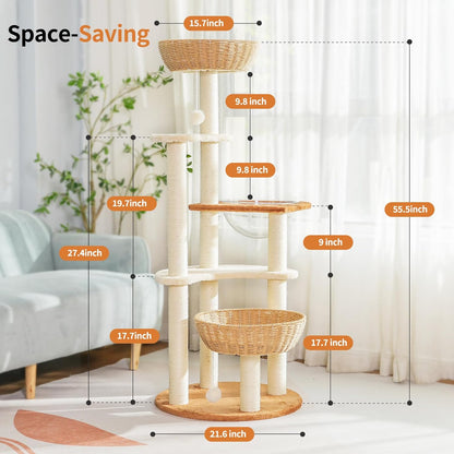 Modern Cat Tree Tower,Hand-Woven Ma Teng cat nest, Sisal-Covered Scratching Posts for Indoor Cats