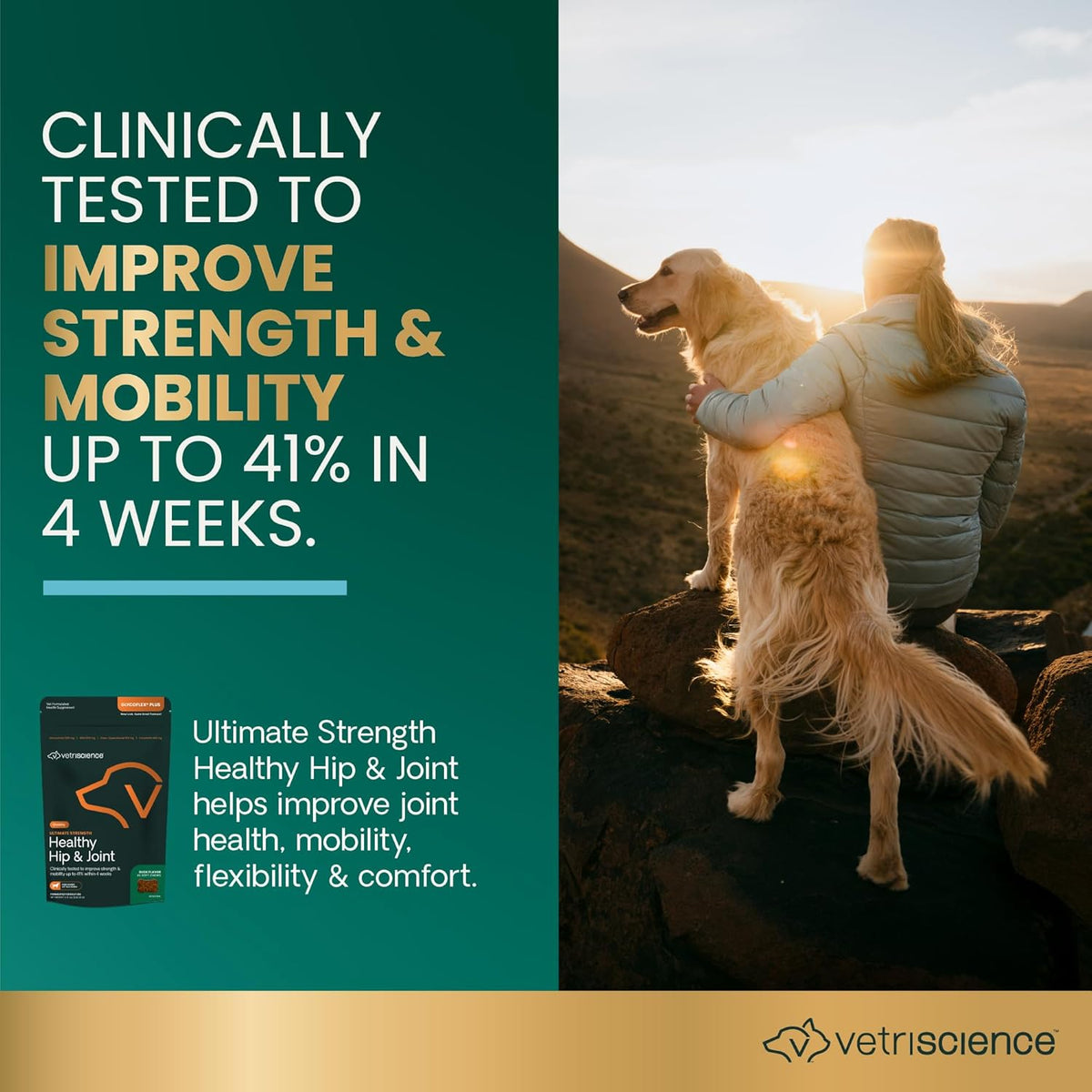 VetriScience Ultimate Strength Healthy Hip & Joint Chews, GlycoFlex Glucosamine, Chondroitin and
