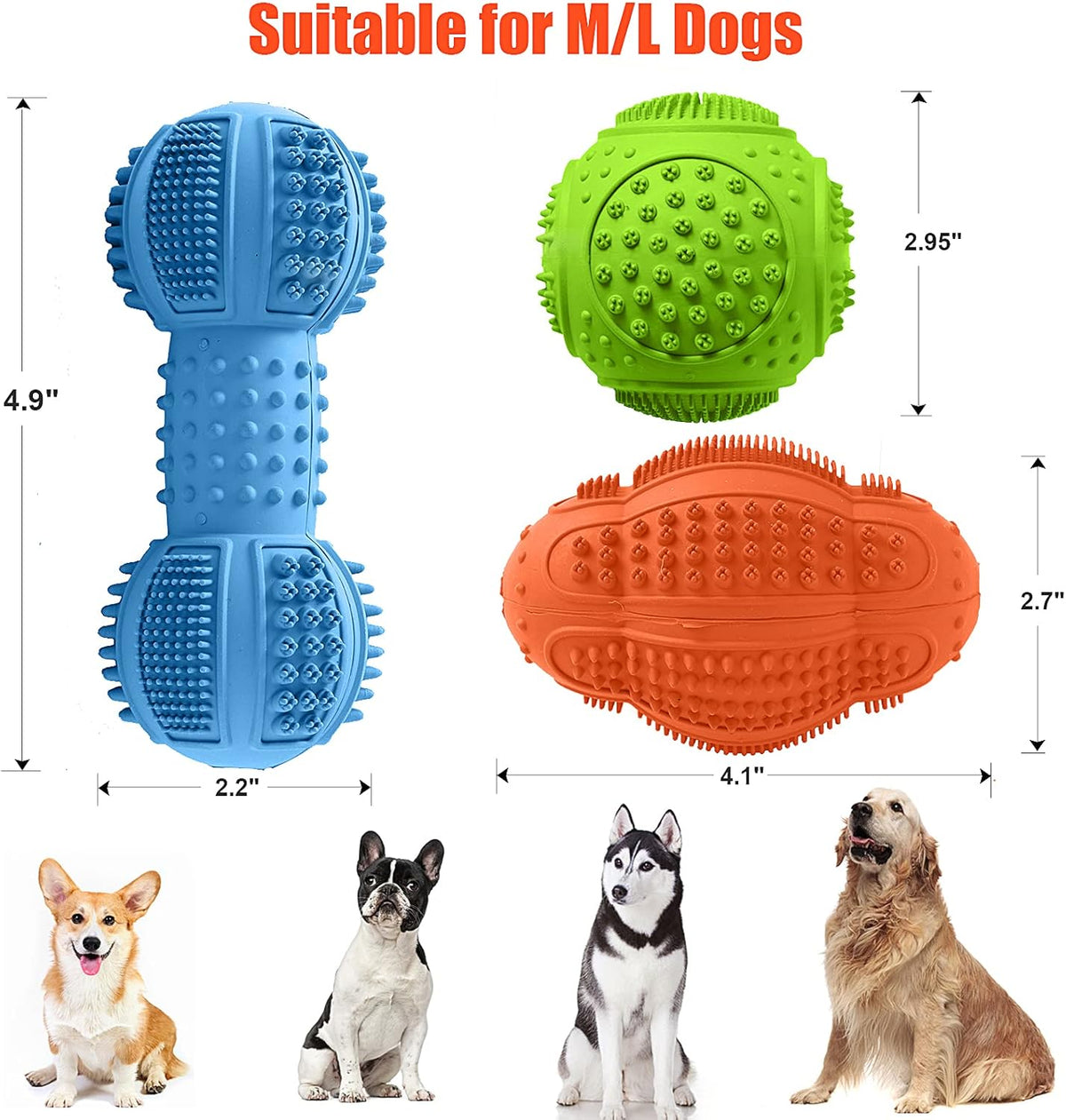 LUKITO Dog Chew Toys 3 Pack for Aggressive Chewers, Multifunctional Teeth Cleaning and Gum Massage