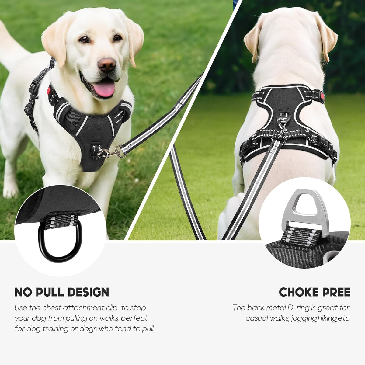 Timos Dog Harness, 3 Snap Buckles No-Pull Soft Padded Dog Vest with 2 Metal Leash Clips, Adjustable