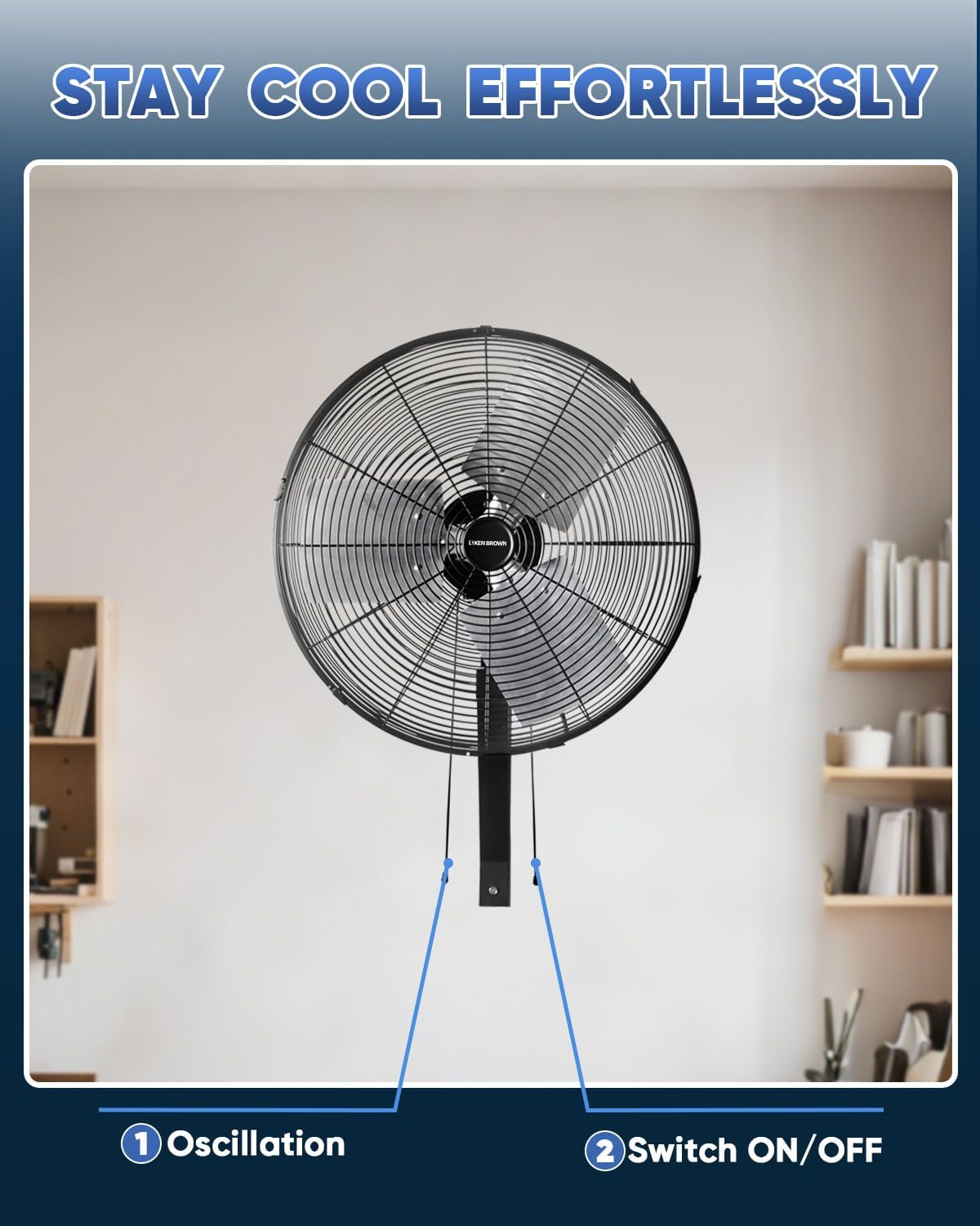 KEN BROWN 20 Inch Industrial Oscillating Wall Mount Fan 5500CFM,Heavy Duty,High Velocity,3