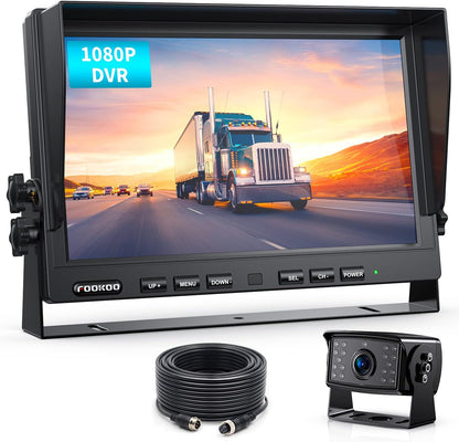 Fookoo ??10" 1080P Wired Backup Camera System,10-inch HD Dual Split Screen Monitor with Recording