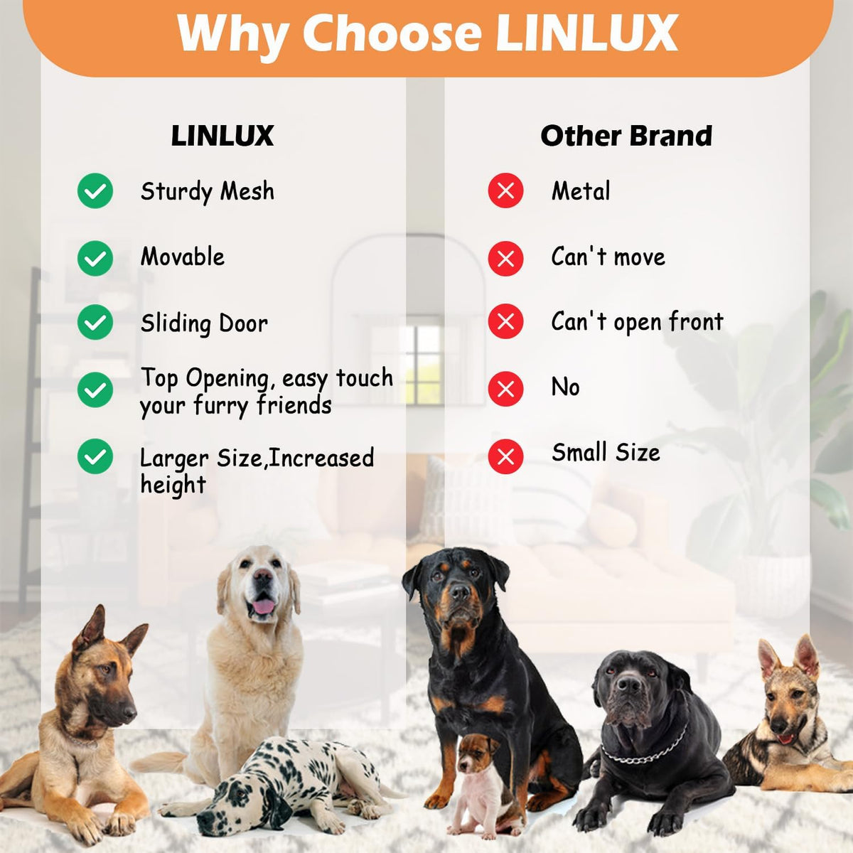 LINLUX 40 Inch Dog Crate Furniture, Wooden Heavy Duty Dog Kennel Indoor, Decorative Dog Cage Table