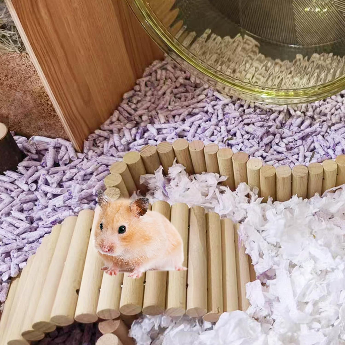 PIVBY 2PCS Wooden Hamster Ladder Bridge, Flexible Wood Tunnel Hide, Hamster Chew Toys for Small