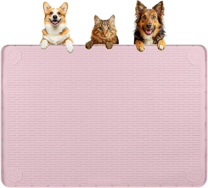Dog Food Mat, Extra Large 40" x 28" Silicone Pet Feeding Mat with Raised Edge Pet Placemat for