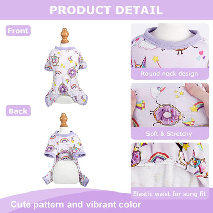 Small Dog Clothes Girl Funny Donut Dog Pajamas Pjs, Summer Lightweight Stretchy Pet Jumpsuit, Fall