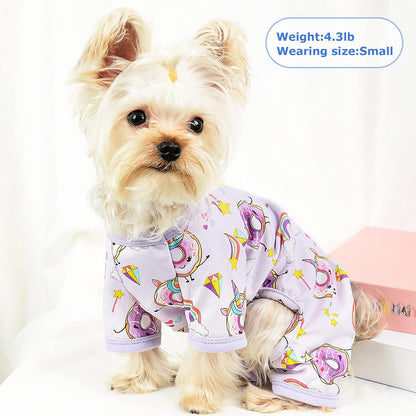Small Dog Clothes Girl Funny Donut Dog Pajamas Pjs, Summer Lightweight Stretchy Pet Jumpsuit, Fall