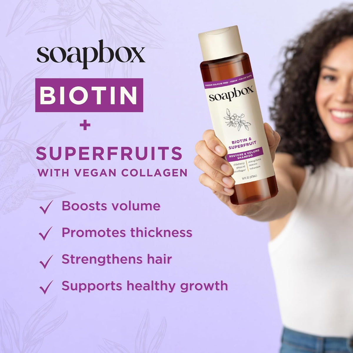 Soapbox Biotin Shampoo, Biotin & Collagen Super Fruit Shampoo for Thin, Fine, Thinning Hair |