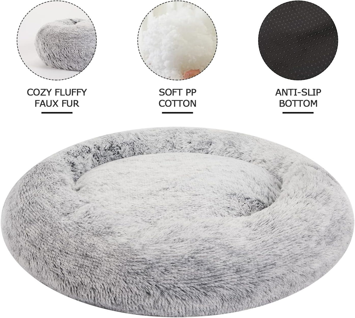 Bedfolks Calming Donut Dog Bed for Extra Large Dogs, 45 Inch Round Plush Bed with Non-Slip Bottom