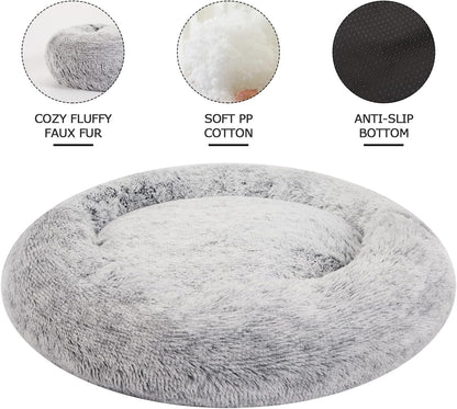 Bedfolks Calming Donut Dog Bed for Extra Large Dogs, 45 Inch Round Plush Bed with Non-Slip Bottom