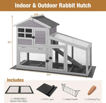 GUTINNEEN Rabbit Hutch for Outdoor Indoor Use, Bunny Cage with PVC Layer and Bottom Wire Netting