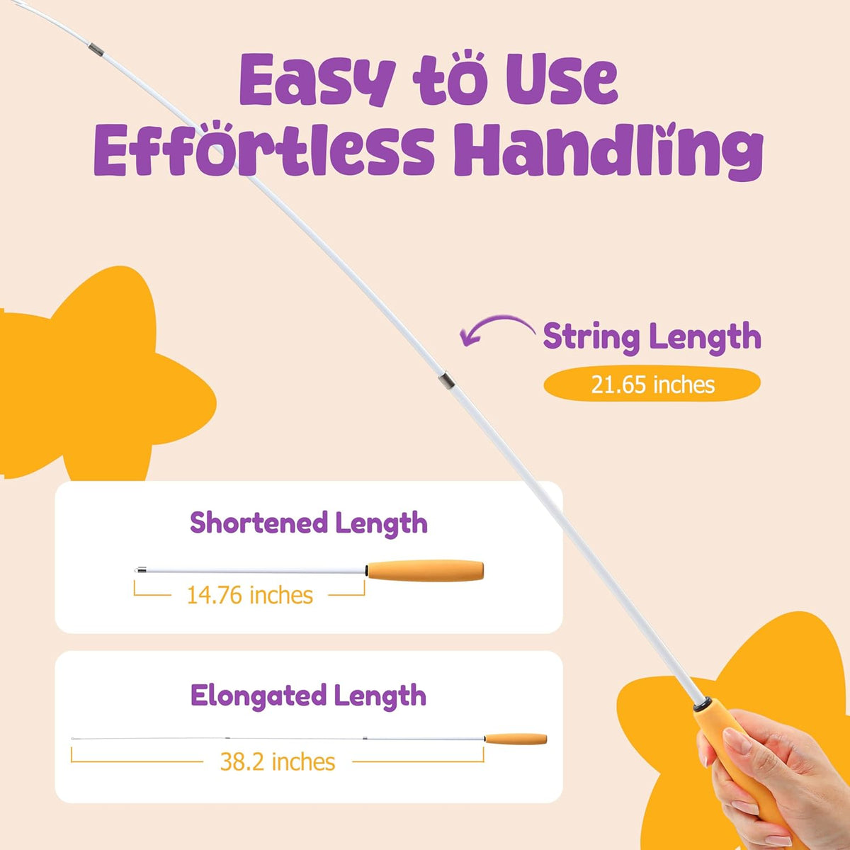 Cat Feather Wand Toy - 38" Retractable Cat Wand Toy with Orange Feather Flower Teaser Refill for