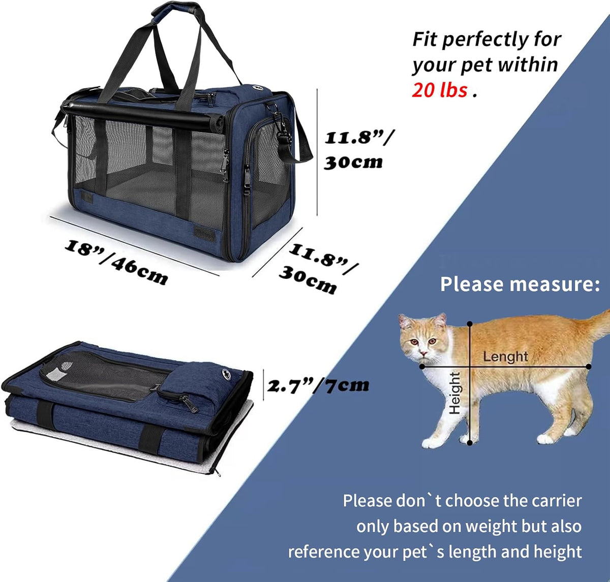 Medium Cat Carrier Large Cat 15 lbs+ Soft Pet Carrier Small Puppy/Ventilated 2 Kittens Car Travel